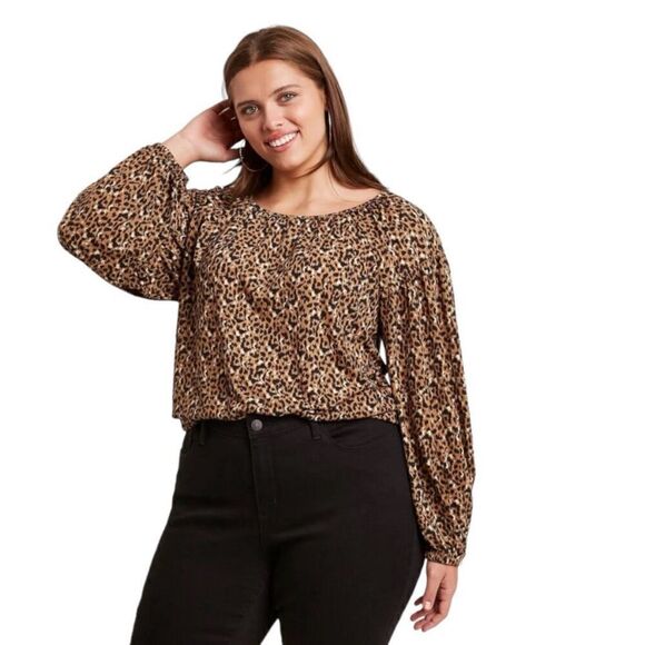 Ava & Viv Leopard Animal Print Long Sleeve Flowy Top Size 2X - Picture 2 of 14